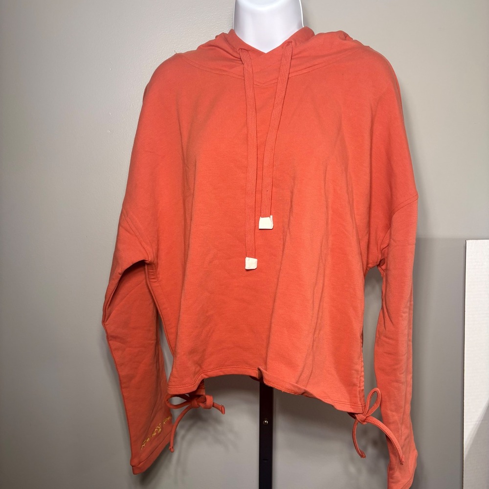 Laila Ali Womens Cropped Hoodie Burnt Orange Side Tie Sweatshirt Large New